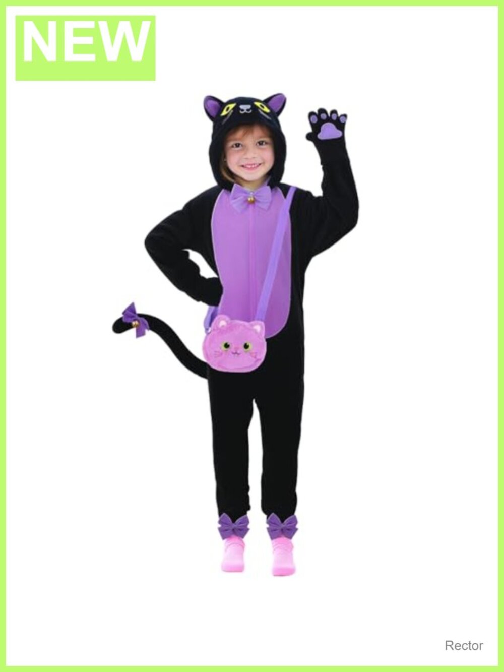 Kids Cat Costume Onesie with Cat Ears Tail Paws Bow Ties Purse Bag